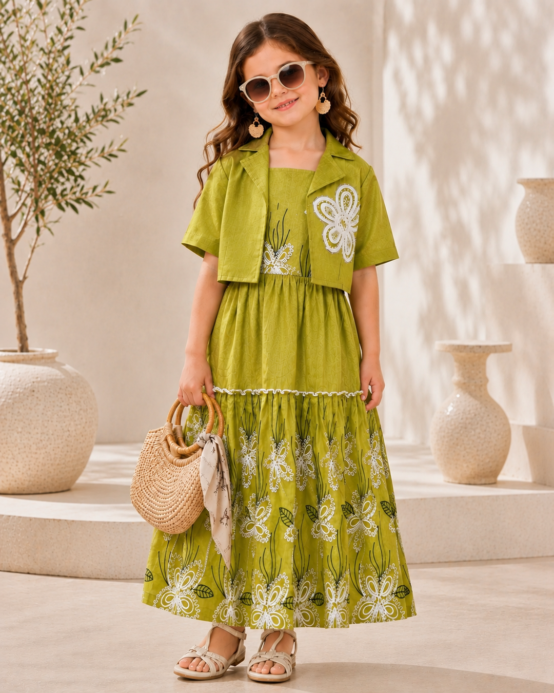 GIRLS EMBROIDED LONG ONEPIECE WITH JACKET [GD-6254] (4-12 Years)