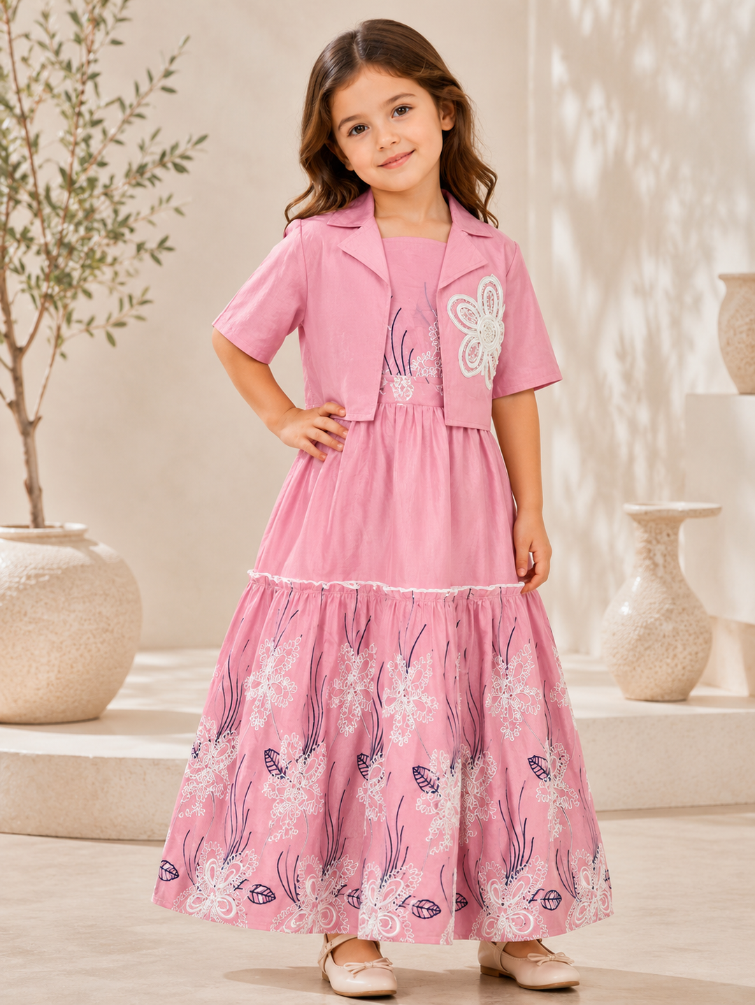 GIRLS EMBROIDED LONG ONEPIECE WITH JACKET [GD-6875] (4-12 Years)