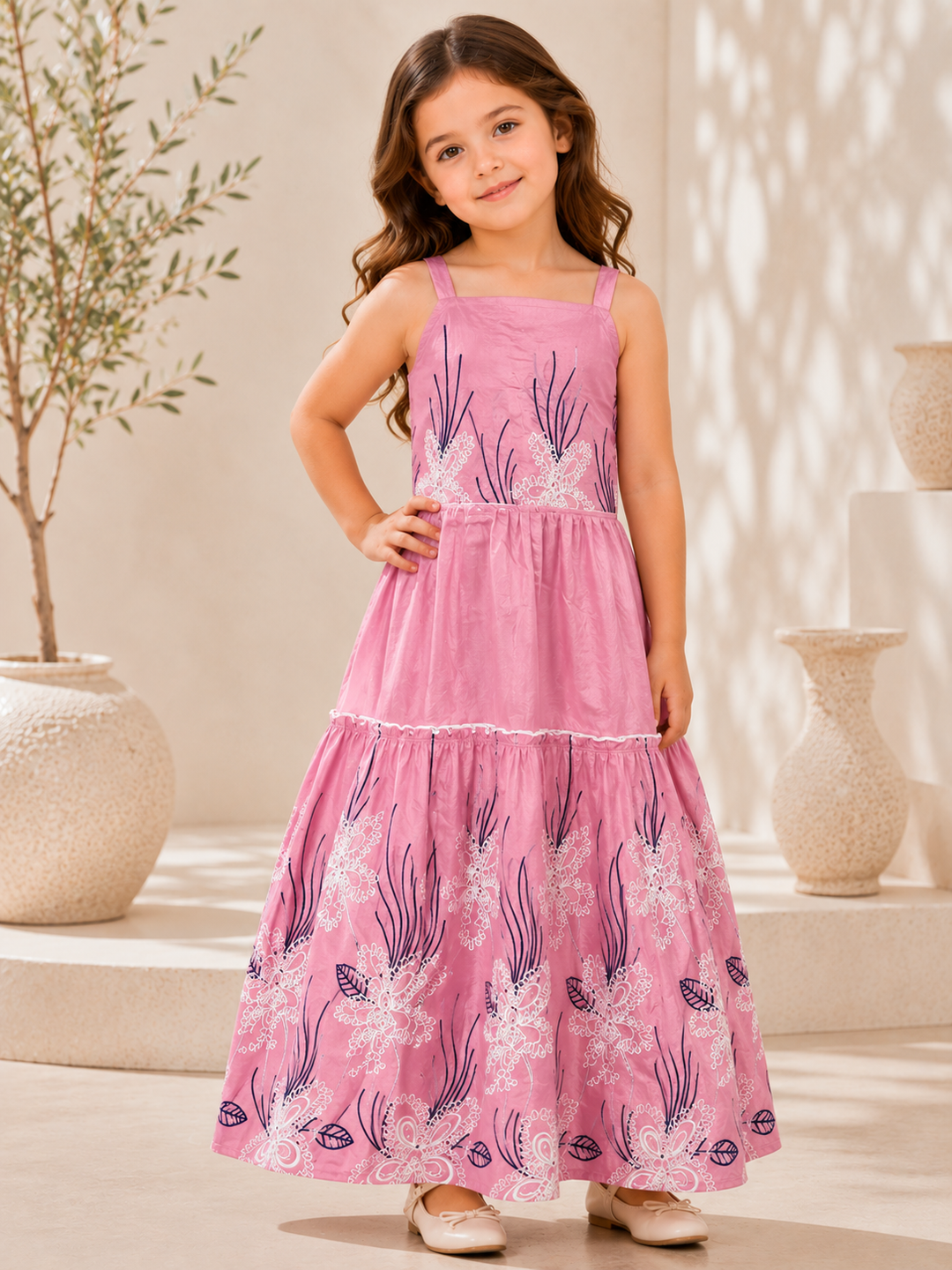 GIRLS EMBROIDED LONG ONEPIECE WITH JACKET [GD-6875] (4-12 Years)