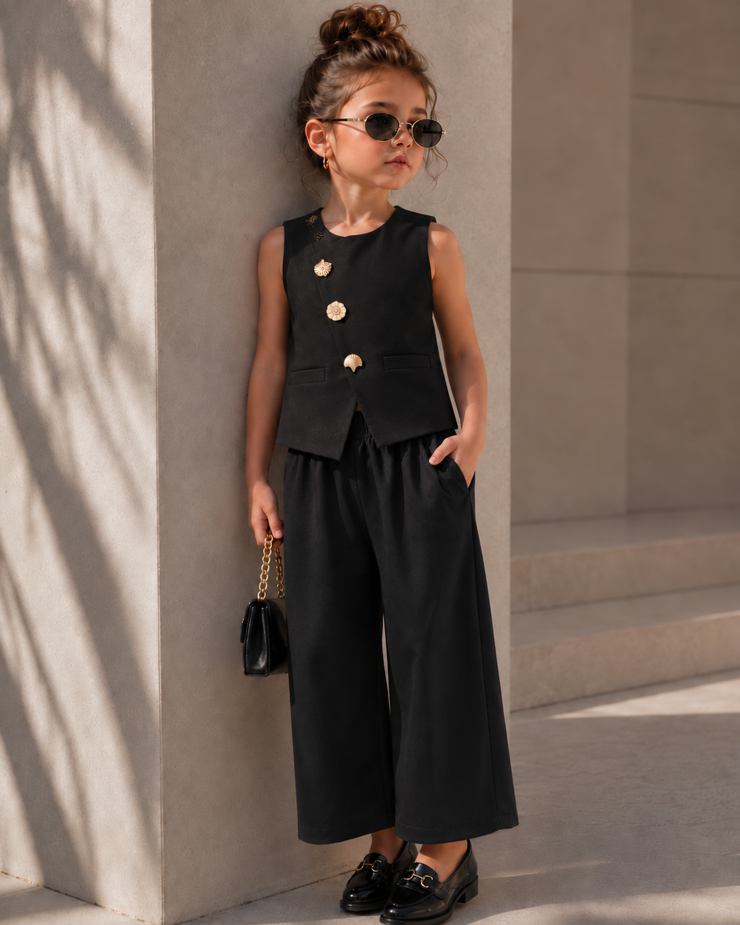 Girls Imported Black Waist Coat Co-Ord Set [GCS-5614] (4-12Years)