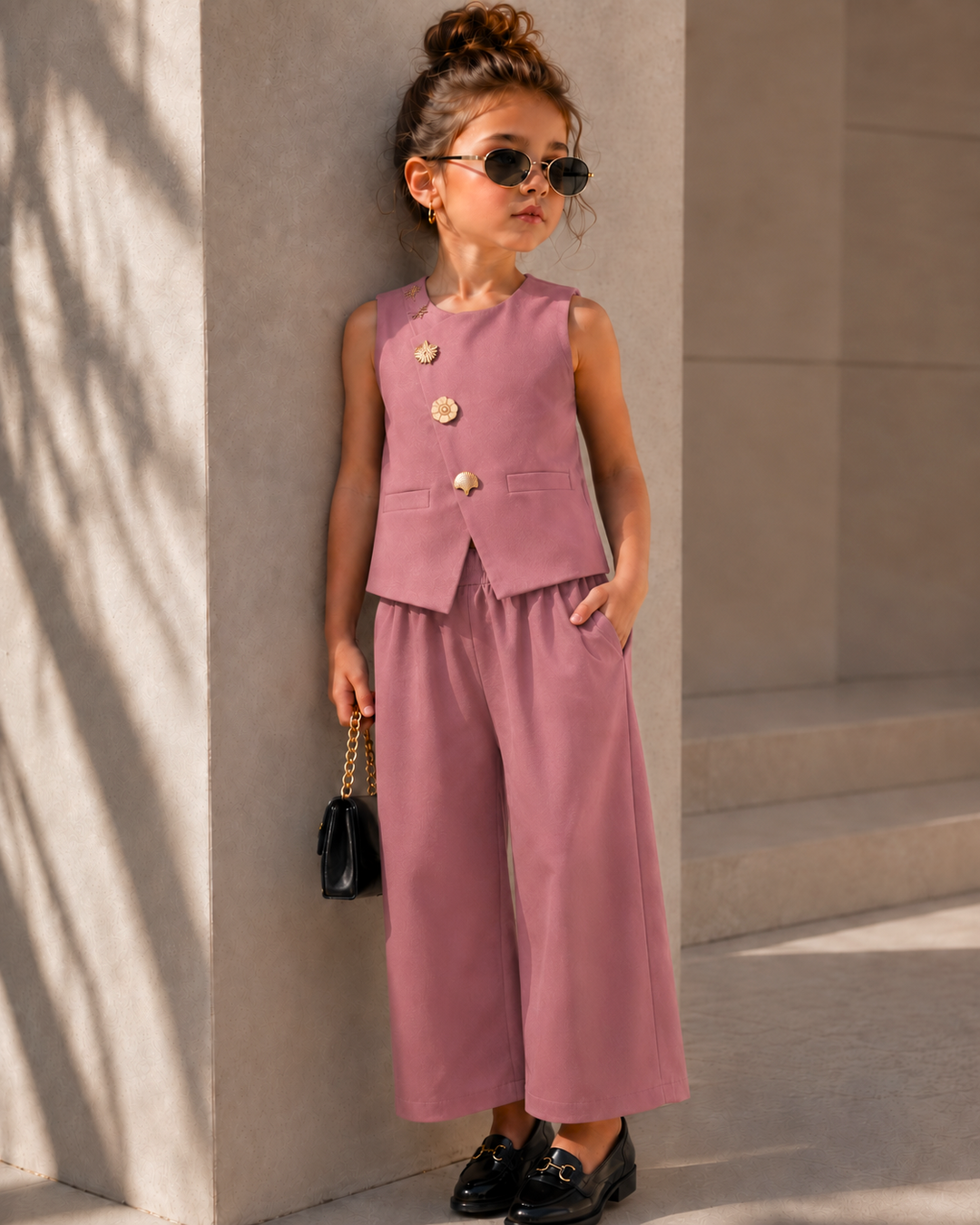 Girls Imported Rust Waist Coat Co-Ord Set [GCS-5425] (4-12Years)