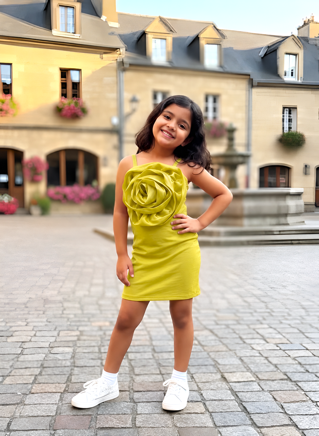 Girls Mustard Yellow Bodycon Dress [1A-4844] (2-12 Years)