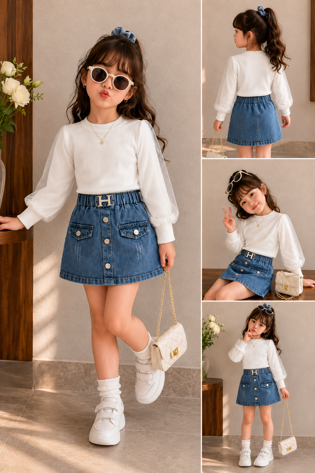 Girl's Denim 3 IN 1 Co-Ord Set Set [GCS-2592] (4-12Years)