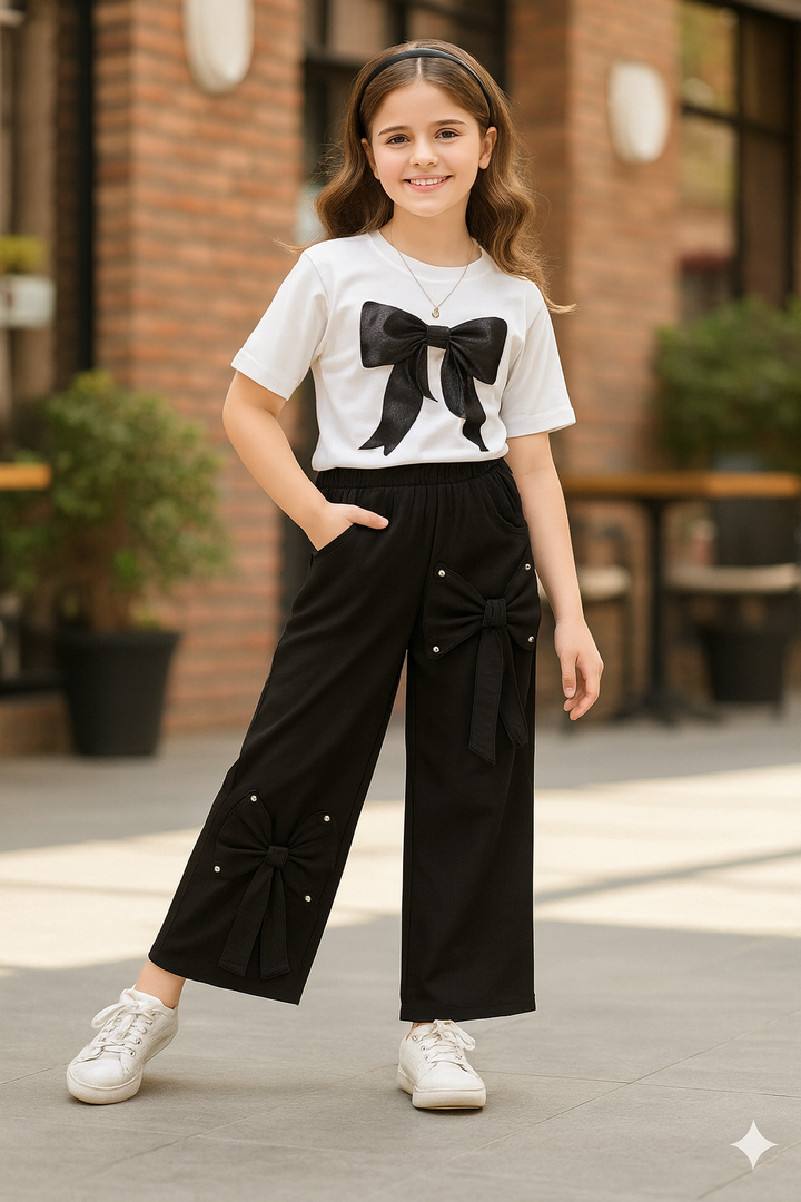 Girl's White Party Wear Bow Co-Ord Set [GCS-6692](4-12 Years)