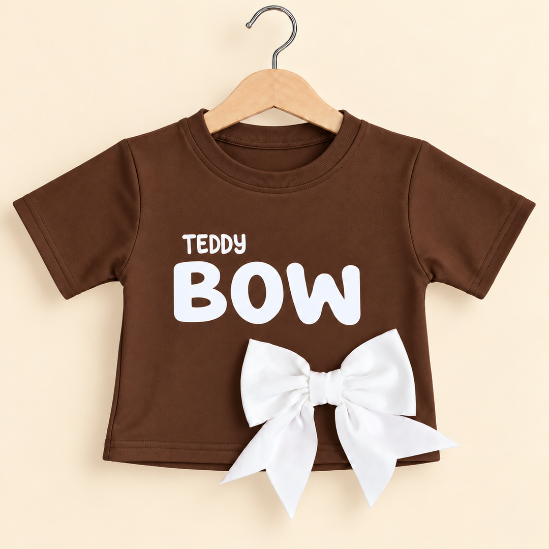 Girls Casual Dark Brown Teddy Bow Top [GT-R-5648] [4-12 year]