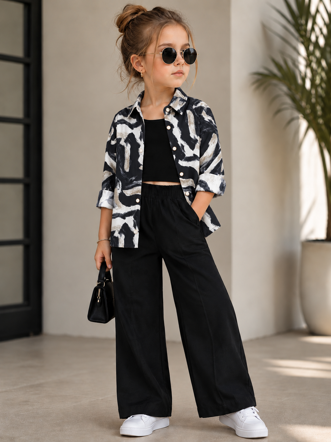 Girls 3 Piece Black Printed Co-Ord Set [GCS-4E-8541] (4-12Years)