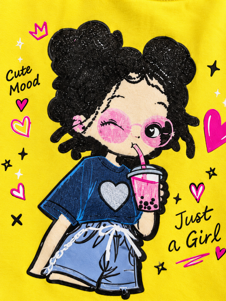 Girls Yellow Cartoon Patch T-Shirt [GT-6B-1085] [6-15 year]