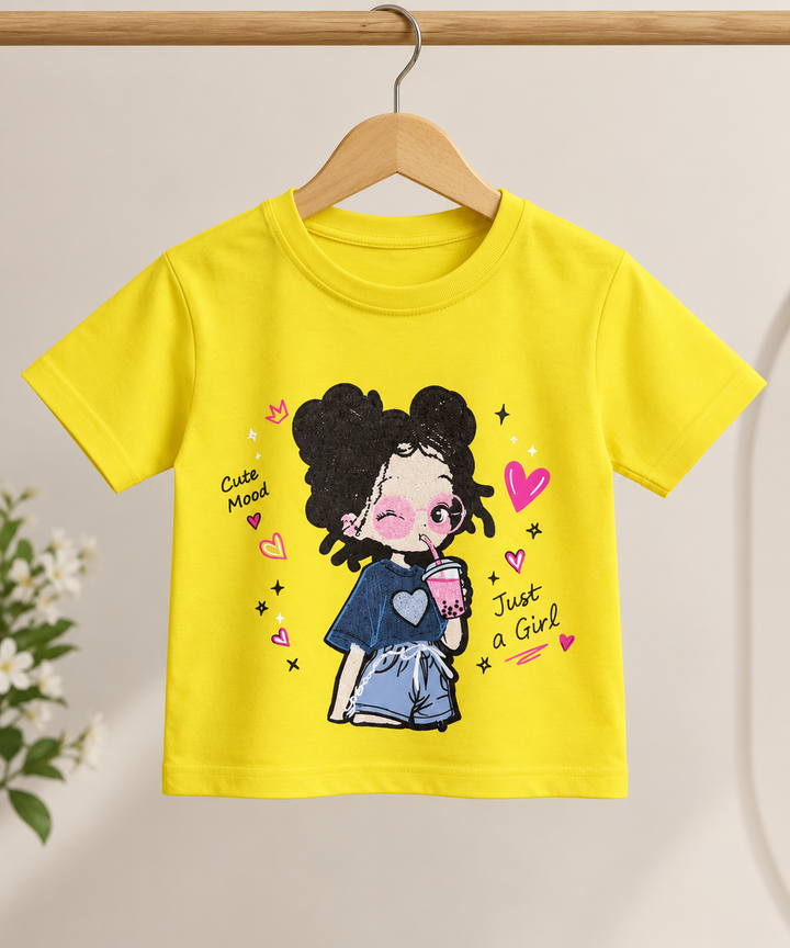 Girls Yellow Cartoon Patch T-Shirt [GT-6B-1085] [6-15 year]