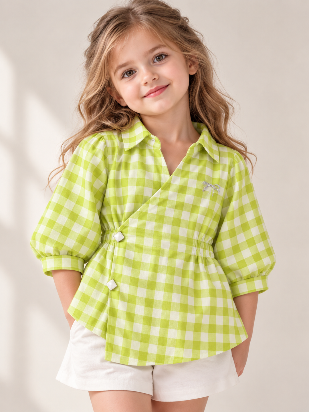 Girl’s Green Checkered Top [Only Top] [GT-R-4550] [6-15 Year]