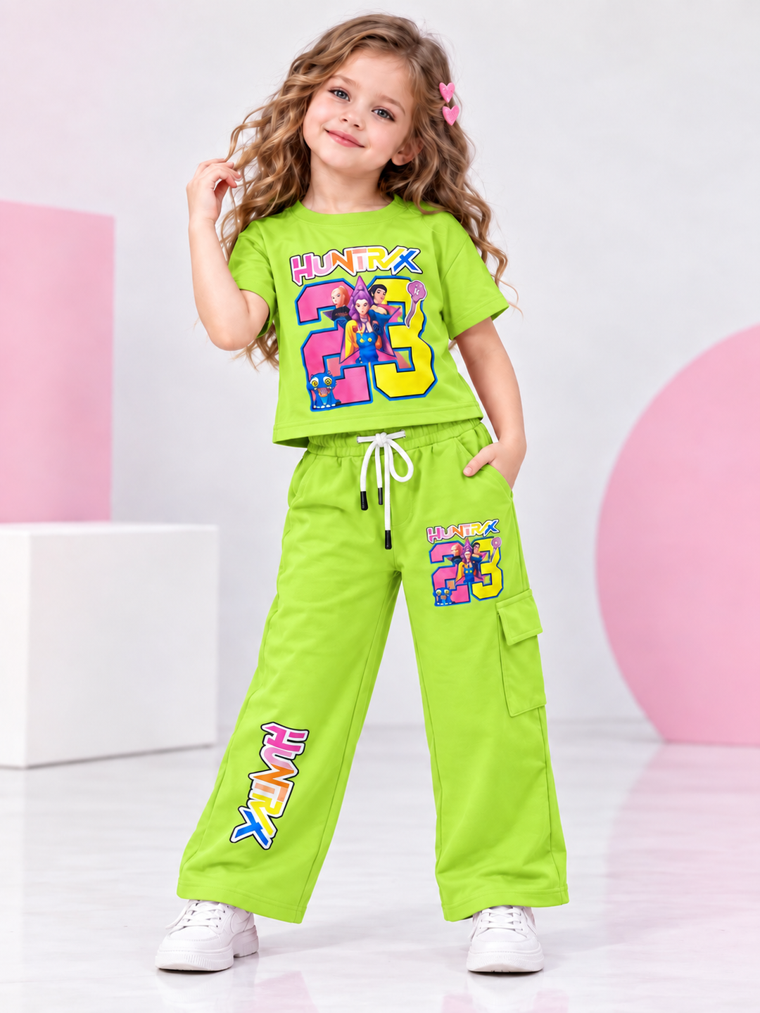 Girls HUNTRX 23 Street Style Neon Green Co-ord Set [GCS-2A-4560] (4-12 Years)
