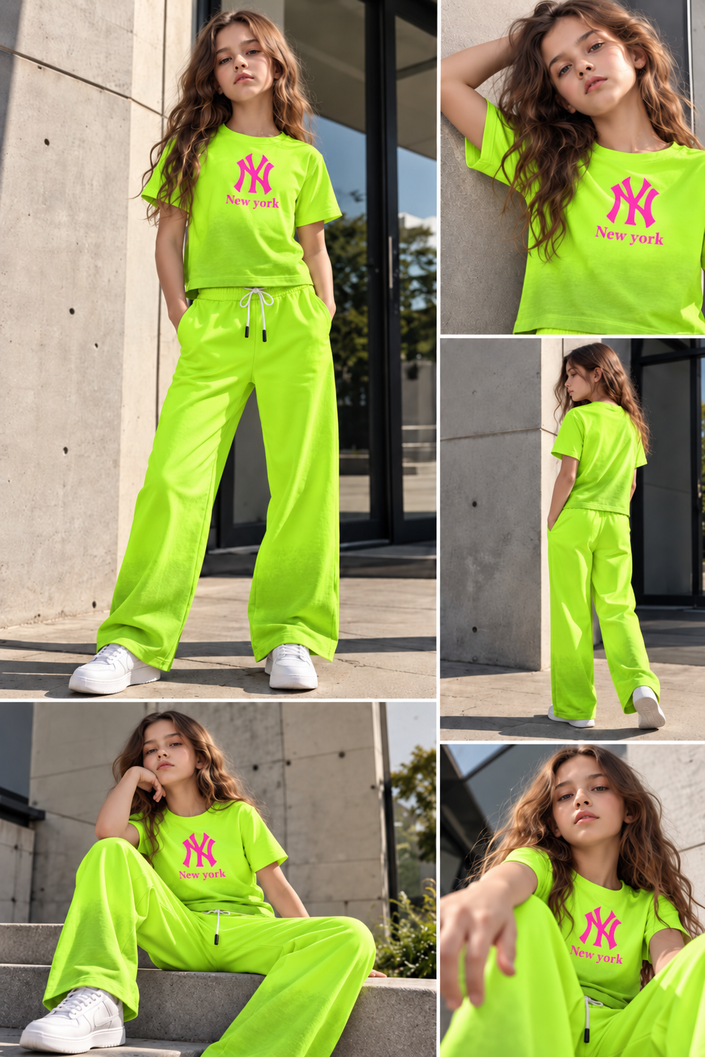 Girls NY Shaded Neon Green Co-ord Set [GCS-1H-2488] (4-12 Years)
