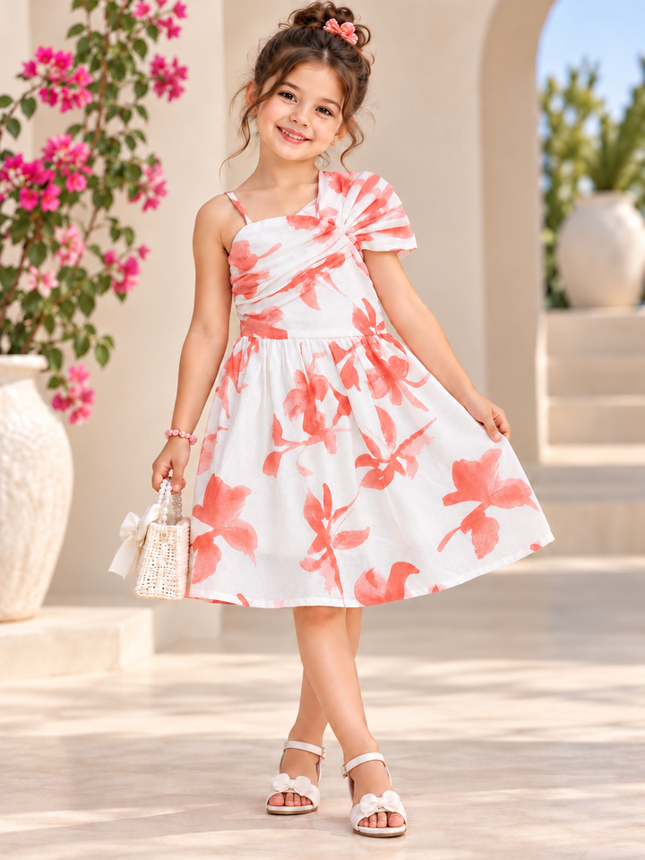 Girls Sunset One Shoulder Floral Dress [GD-6A-1279] (4-12 Years)