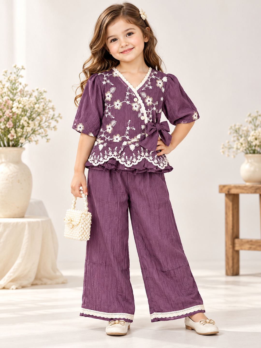 Girls Embroidered Purple Co-Ord Set [GCS-4C-5675] (4-12 Years)