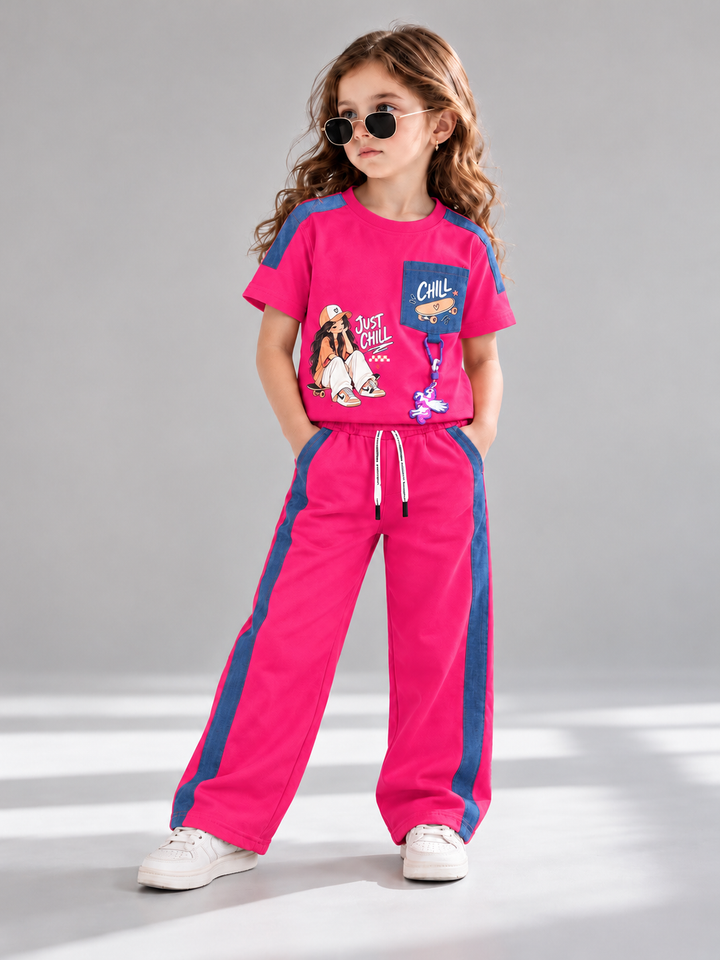 Girls Urban Skater Hot Pink Co-Ord Set [GCS-5A-7236] (4-12 Years)
