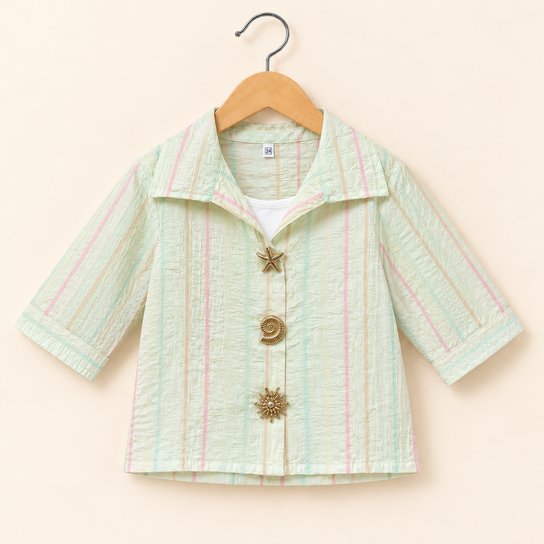 Girls Green Striped Top With Inner [ONLY TOP] [GT-6G-7800] [4-12 year]