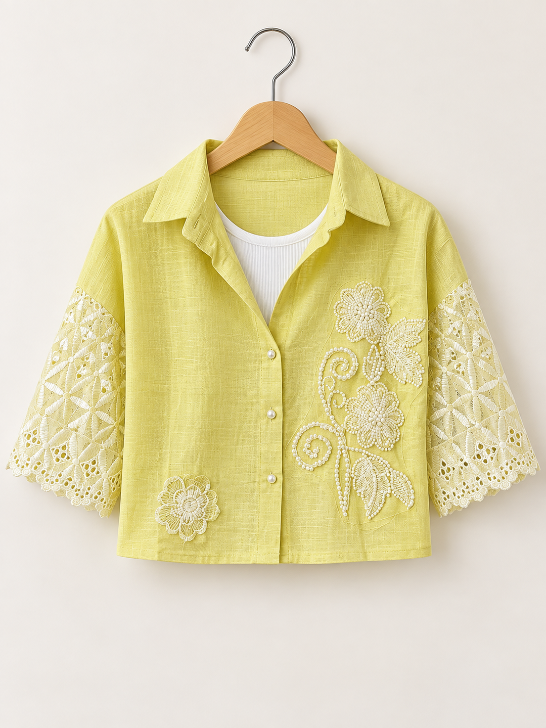 Girls Yellow Linen Embroidered Shirt With Inner [ONLY SHIRT] [GT-R-0299] [4-12 year]