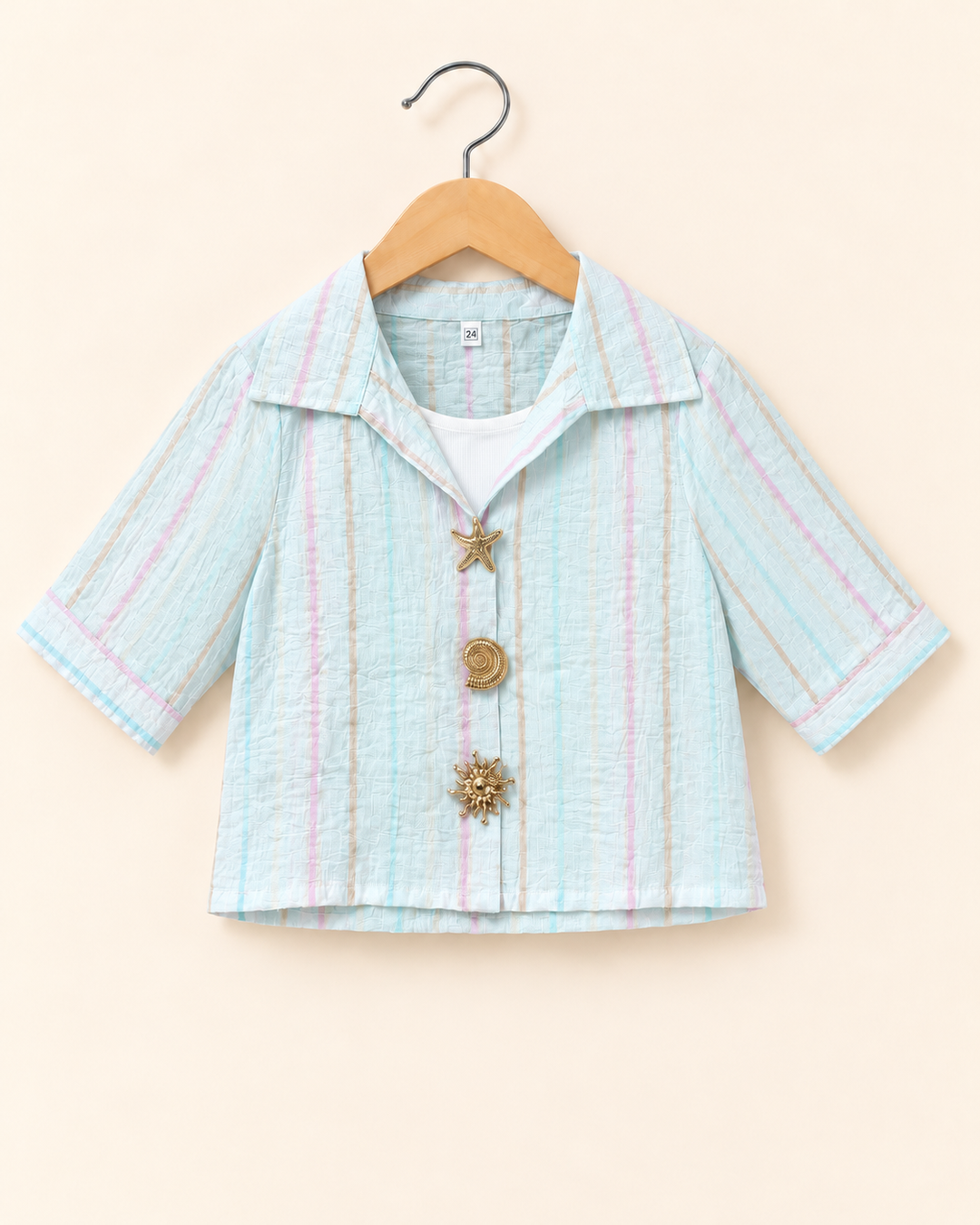 Girls Blue Striped Top With Inner [ONLY TOP] [GT-4A-5664] [4-12 year]