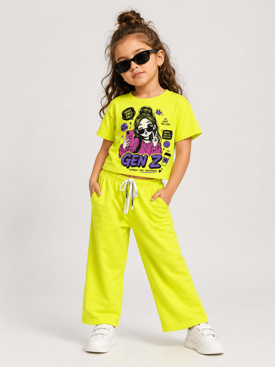 Girls Neon Green Casual Co-Ord Set [GCS-2F-1496] (4-12 Years)