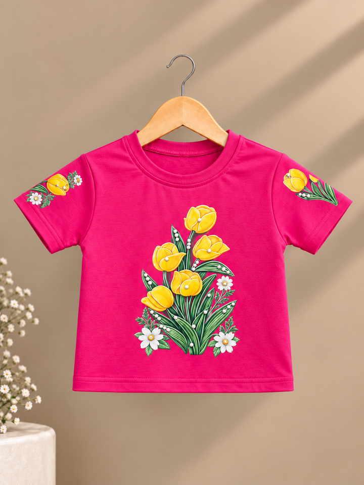 Girls Flower Printed Hot Pink Top [GT-R-5164] [4-12 year]