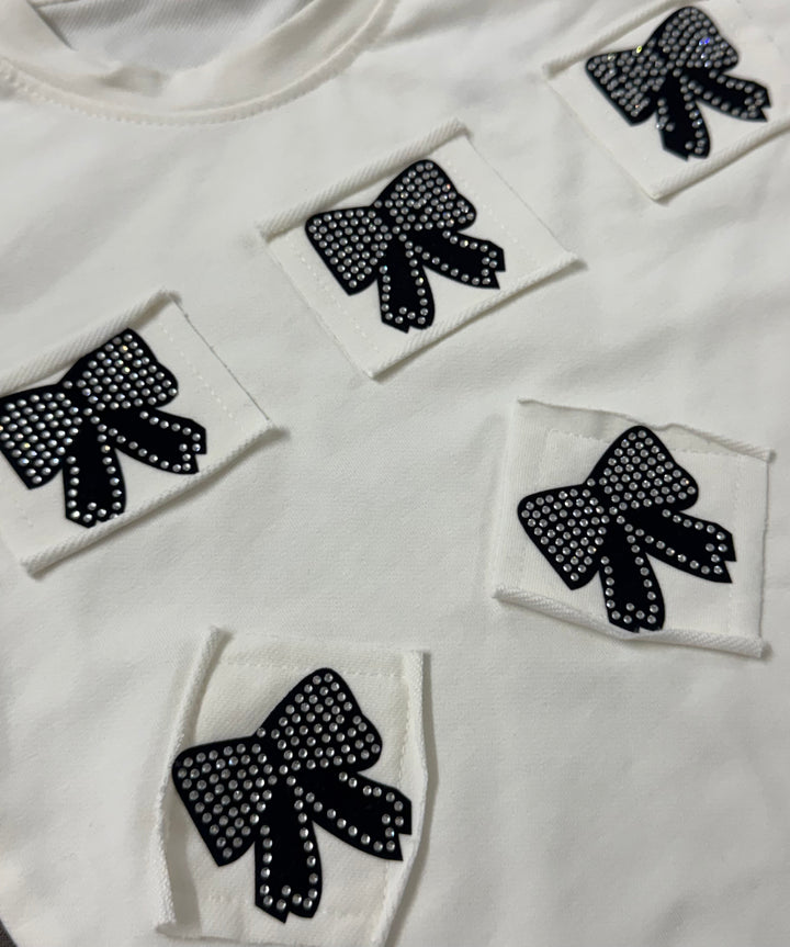 Girls Casual White Bow Co-Ord Set [GCS-5498] (4-12 Years)