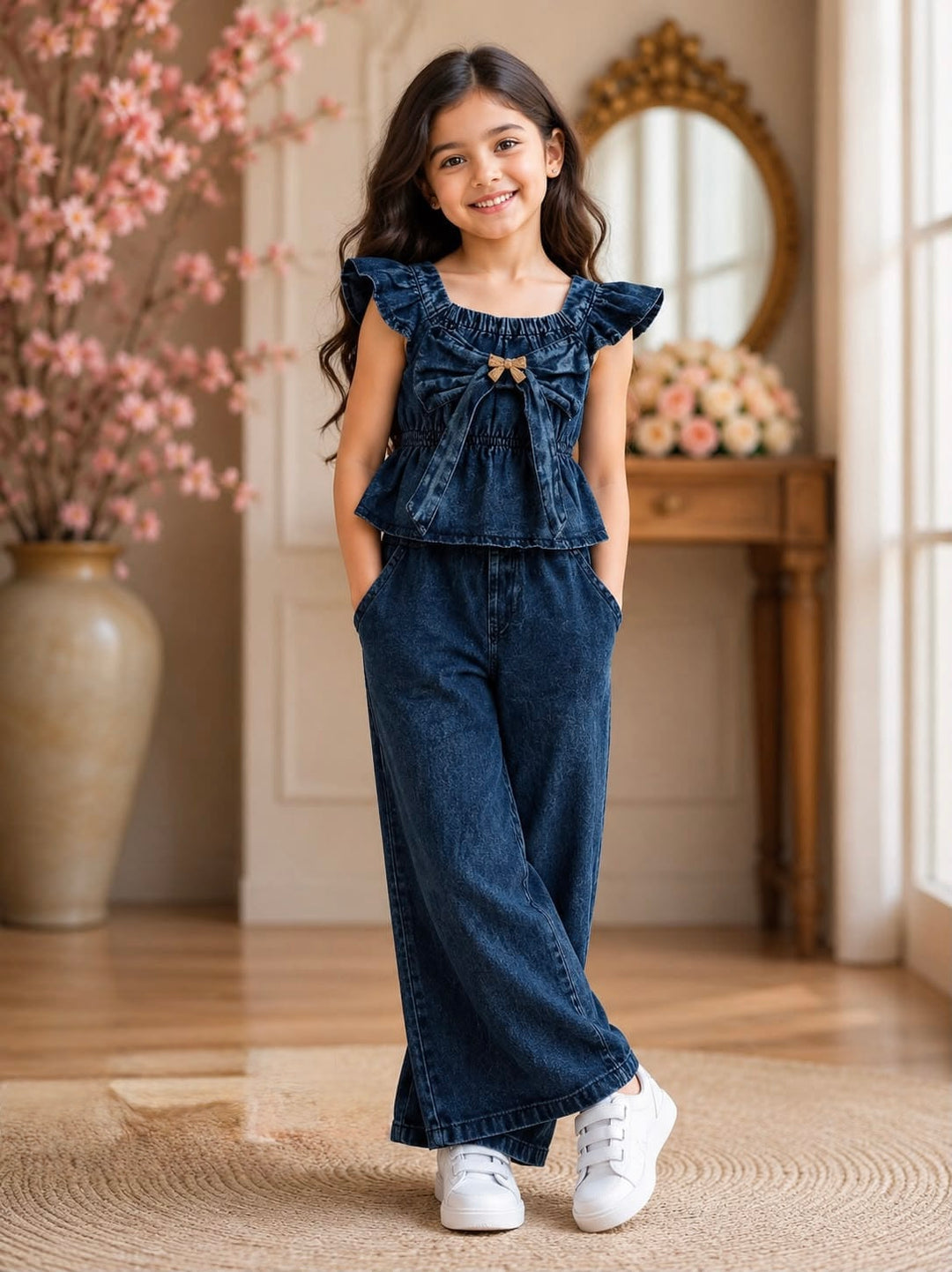 Girls Medium Blue Denim Co-Ord Set [GCS-2E-2256] (4-12 Years)
