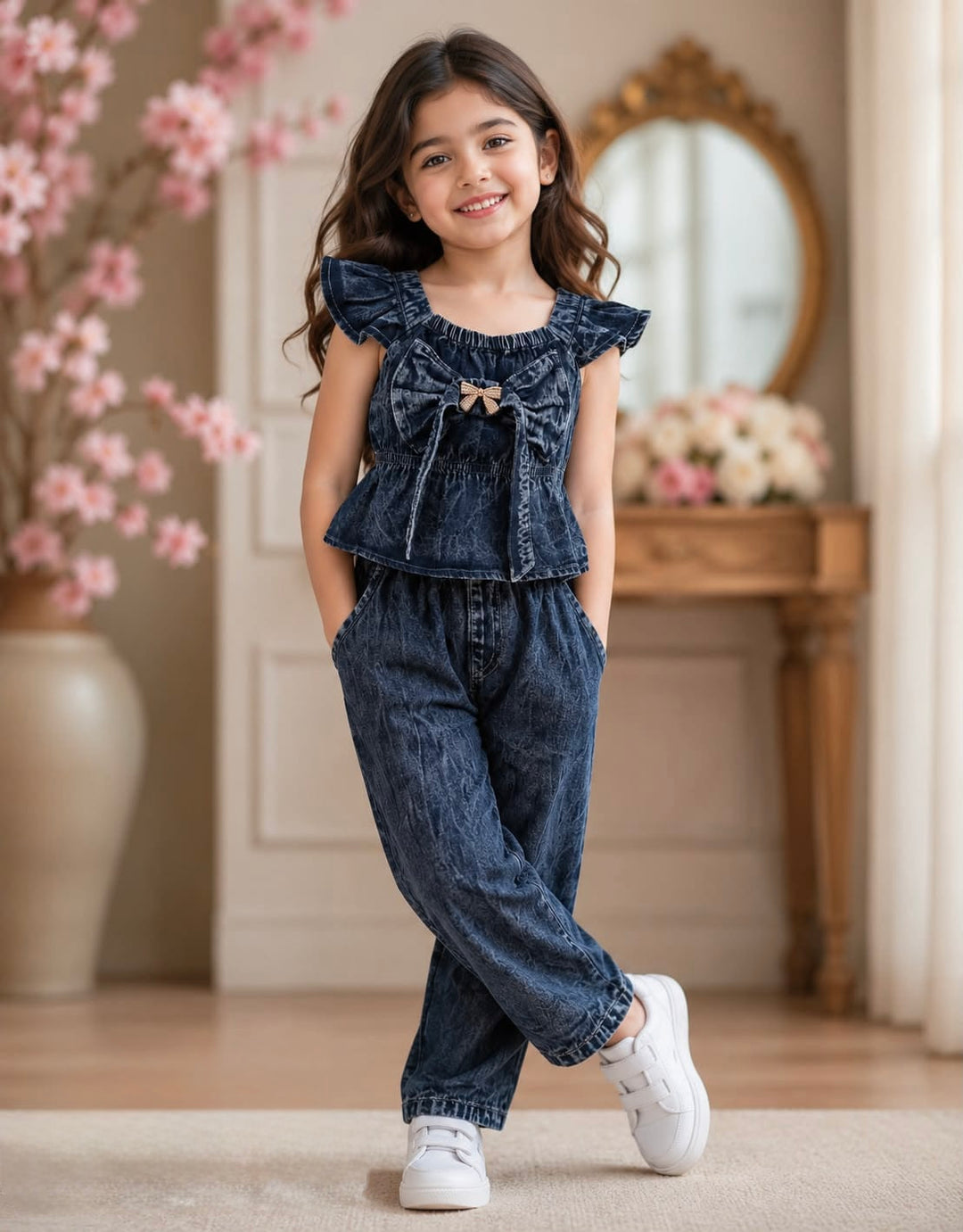 Girls Dark Blue Denim Co-Ord Set [GCS-3C-5980] (4-12 Years)