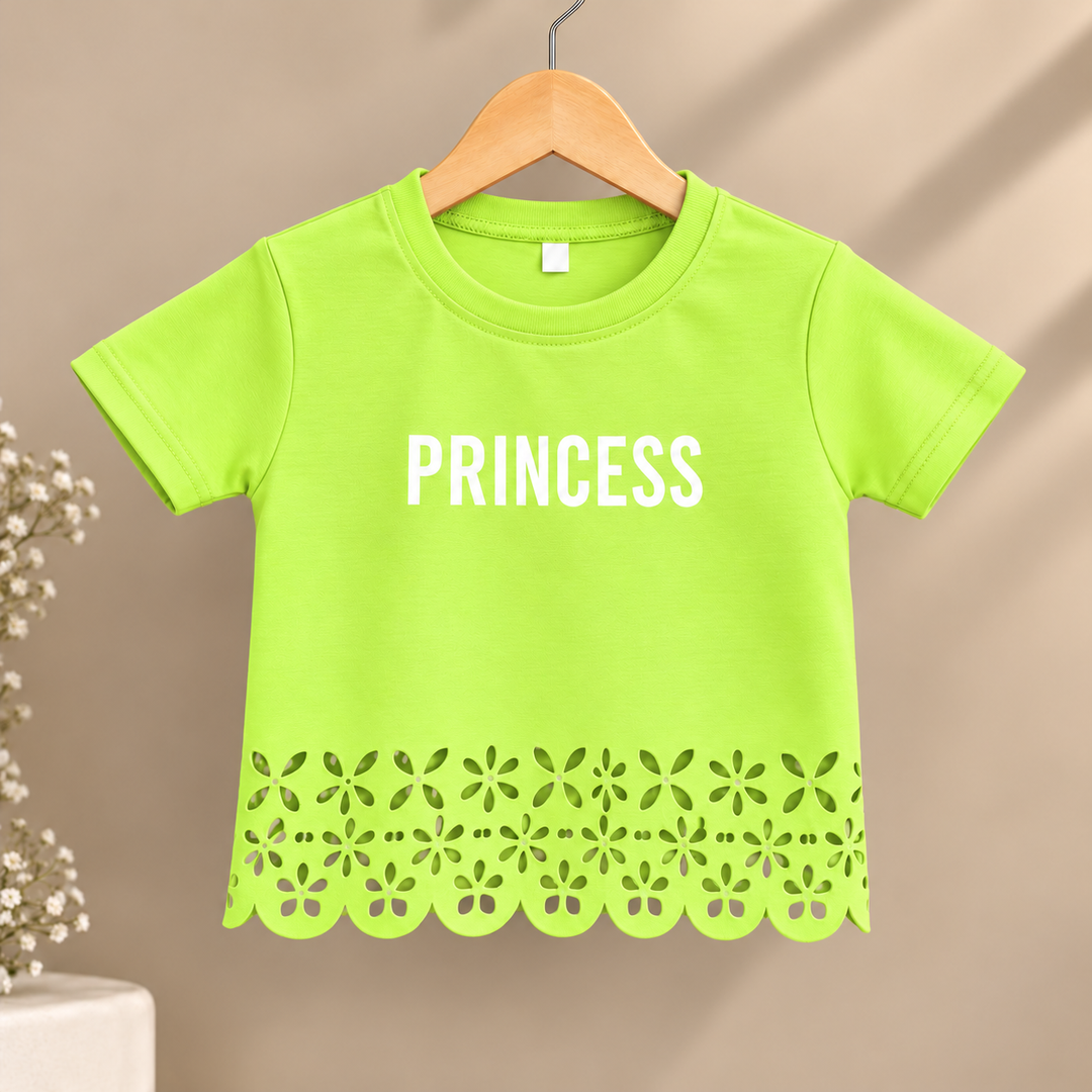 Girls Princess Laser Cut Neon Green Top [GT-1A-3244] [4-12 year]