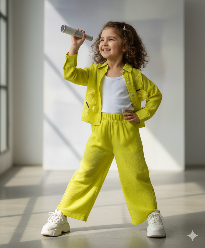 Girl's 3 Piece Yellow Butterfly Co-Ord Set [GCS-6298] (4-12Years)