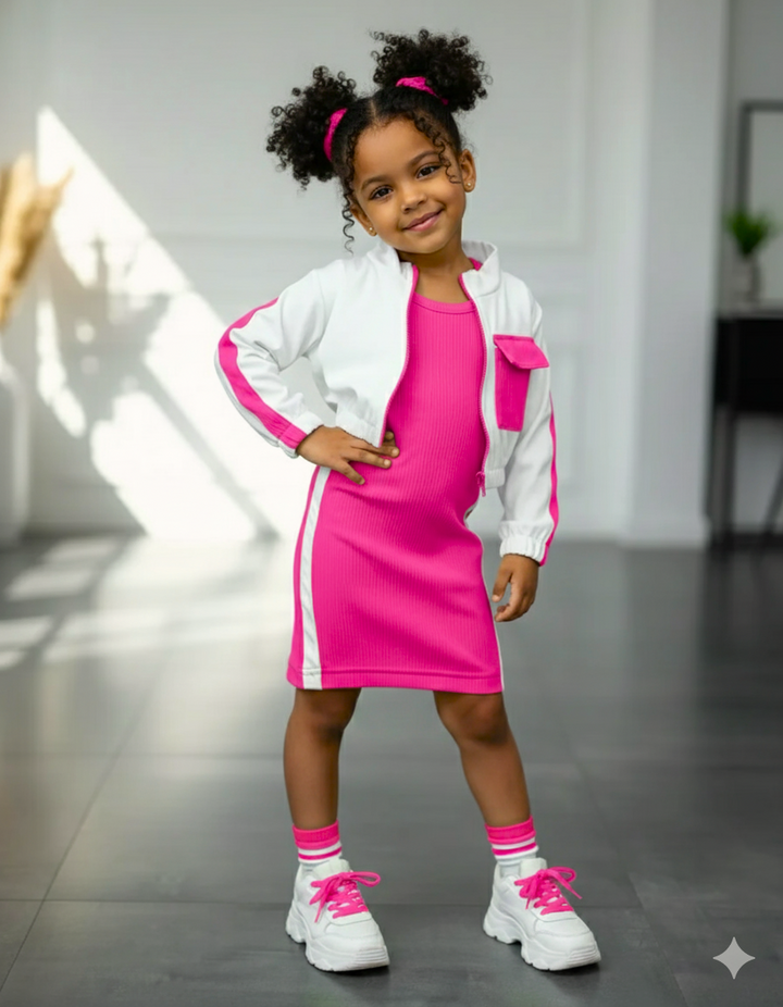 Girls Hot Pink Bodycon Dress With Zipper [GT-3871] (3-12 Years)