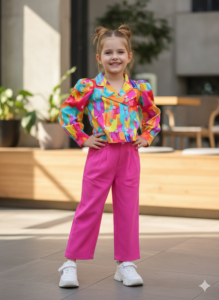 Girl's 3 Piece Printed Blazer Co-Ord Set [GCS-6243] (4-12 Years)