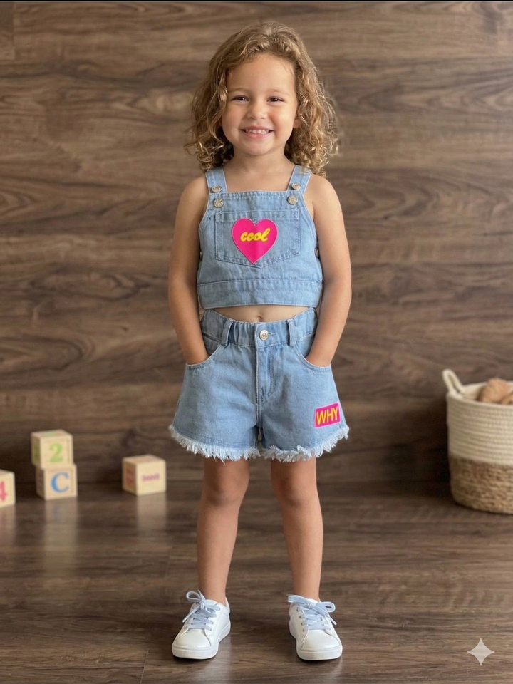Girls Imported Denim Co-Ord Set [GCS-7287] (2-7 Years)