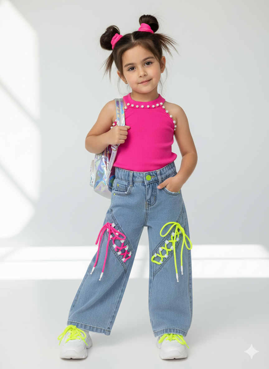 Girl Hot Pink Pearl Top [GT-99] [ONLY TOP] (3-11Years)