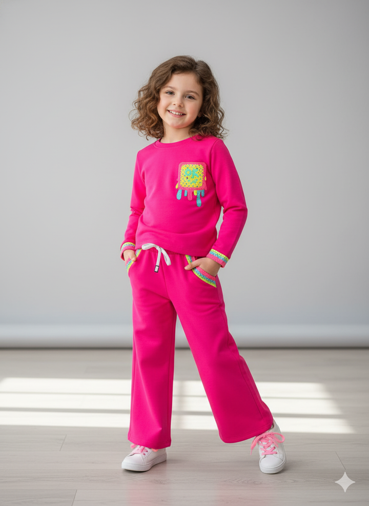 Girl's Casual Hot Pink Co-Ord Set [GCS-6716] (4-12 Years)