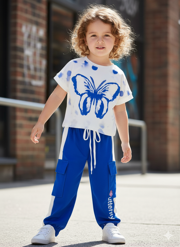 Girl's Buterfly Royal Blue Co-Ord Set [GCS-6529](3-12 Years)