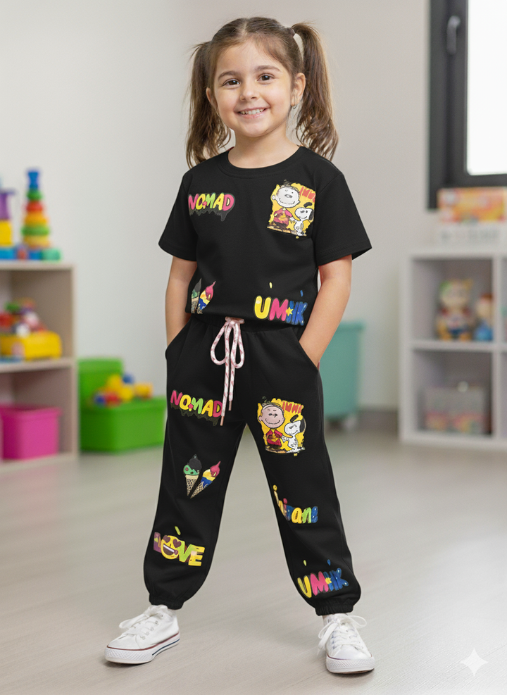 Girl's Black Funky Jogger Co-Ord Set [GCS-6645](4-12 Years)