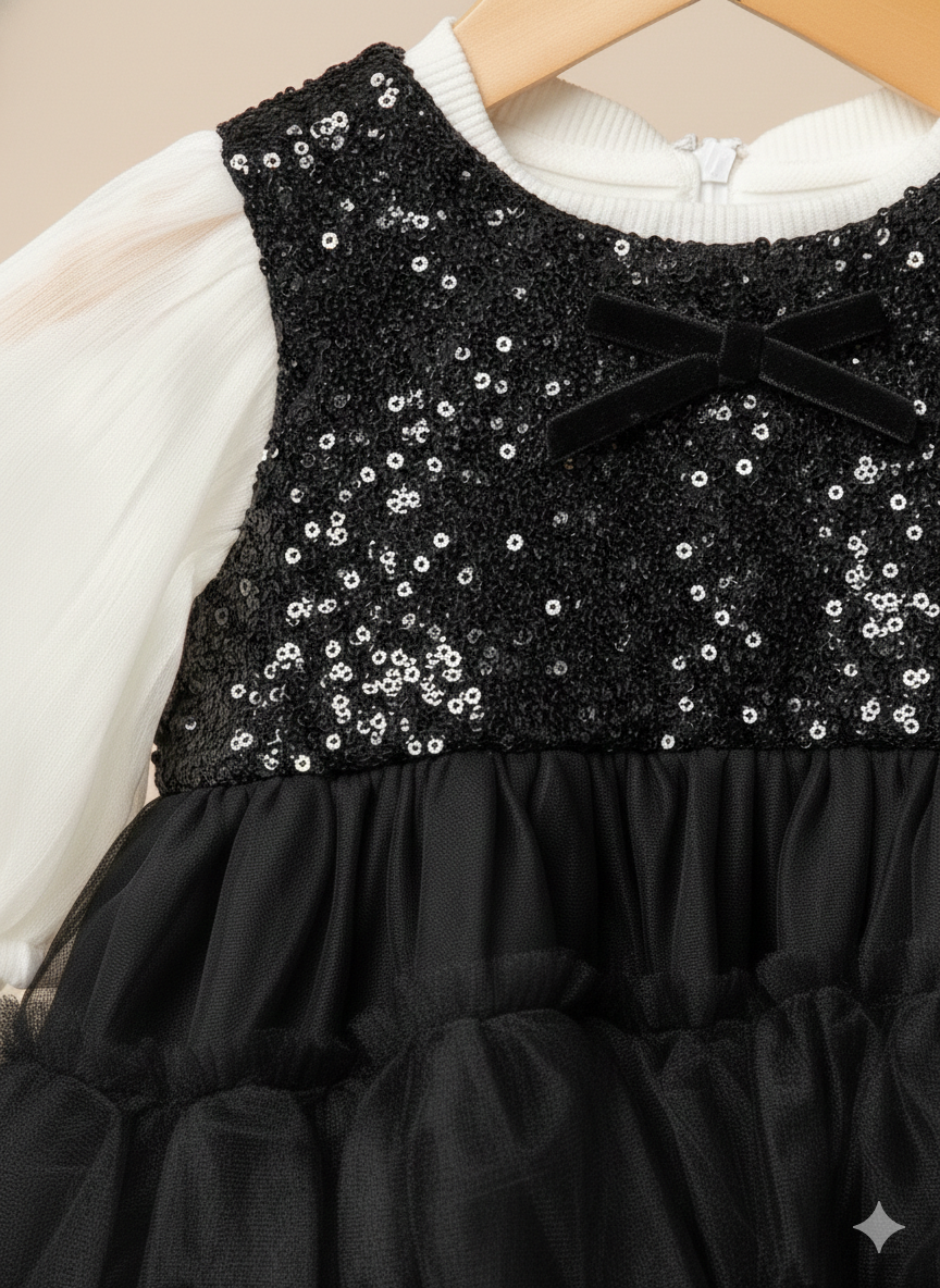 Girls Partywear Black Frock [GF-6378] (6M - 4Years)