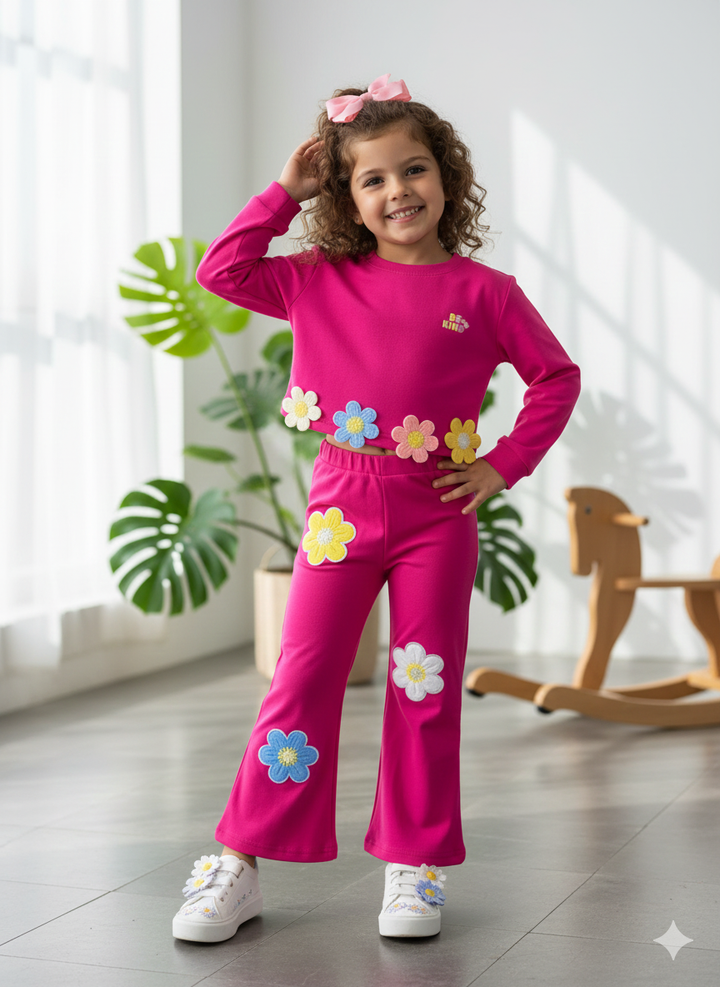 Girl's Party Wear Hot Pink Co-Ord Set [GCS-6258](4-12 Years)