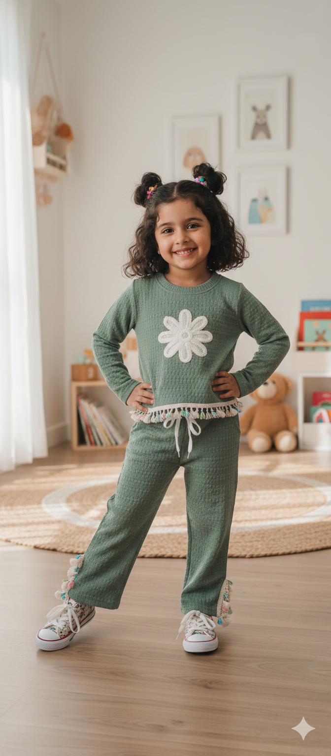 Girl's Designer Green Co-Ord Set [GCS-6160] (4-12 Years)