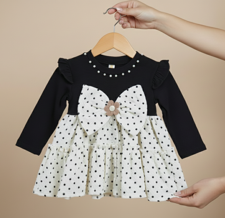 Girls Imported Black Polka Dot Frock [GF-6397] (9M - 4Years)