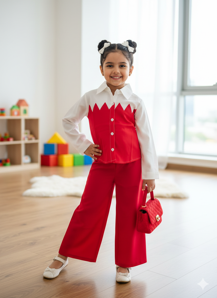 Girl's Causal Red Co-Ord Set [GCS-6173] (4-12 Years)