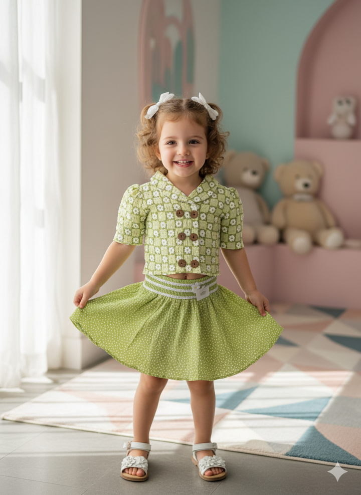 Girl's Printed Green Co-Ord Set [GCS-6496](1-7 Years)