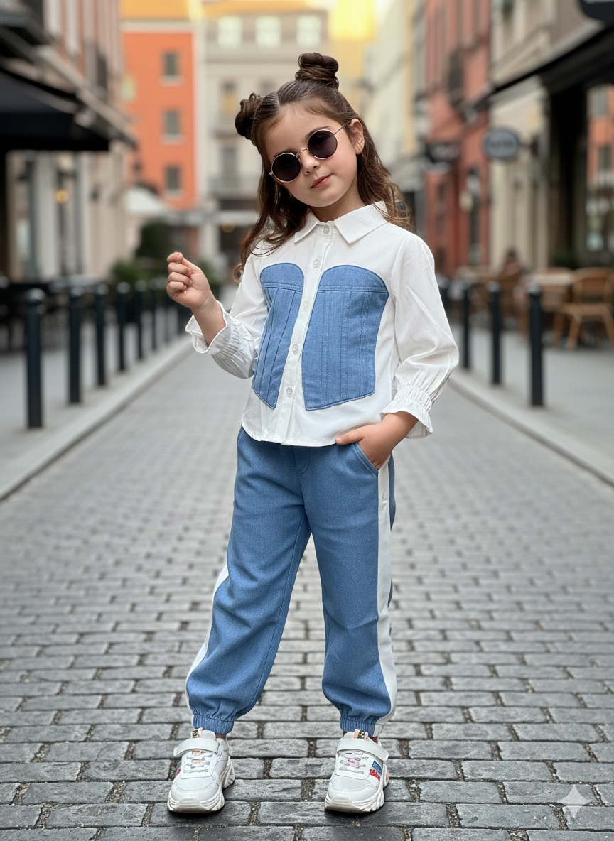 Girl's Designer Denim Co-Ord Set [GCS-6009] (3-15 Years)