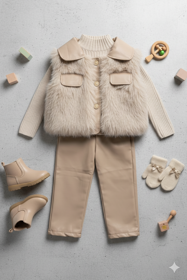 Girls Imported Leather Co-Ord Set [GCS-6642] (2-6 Years)