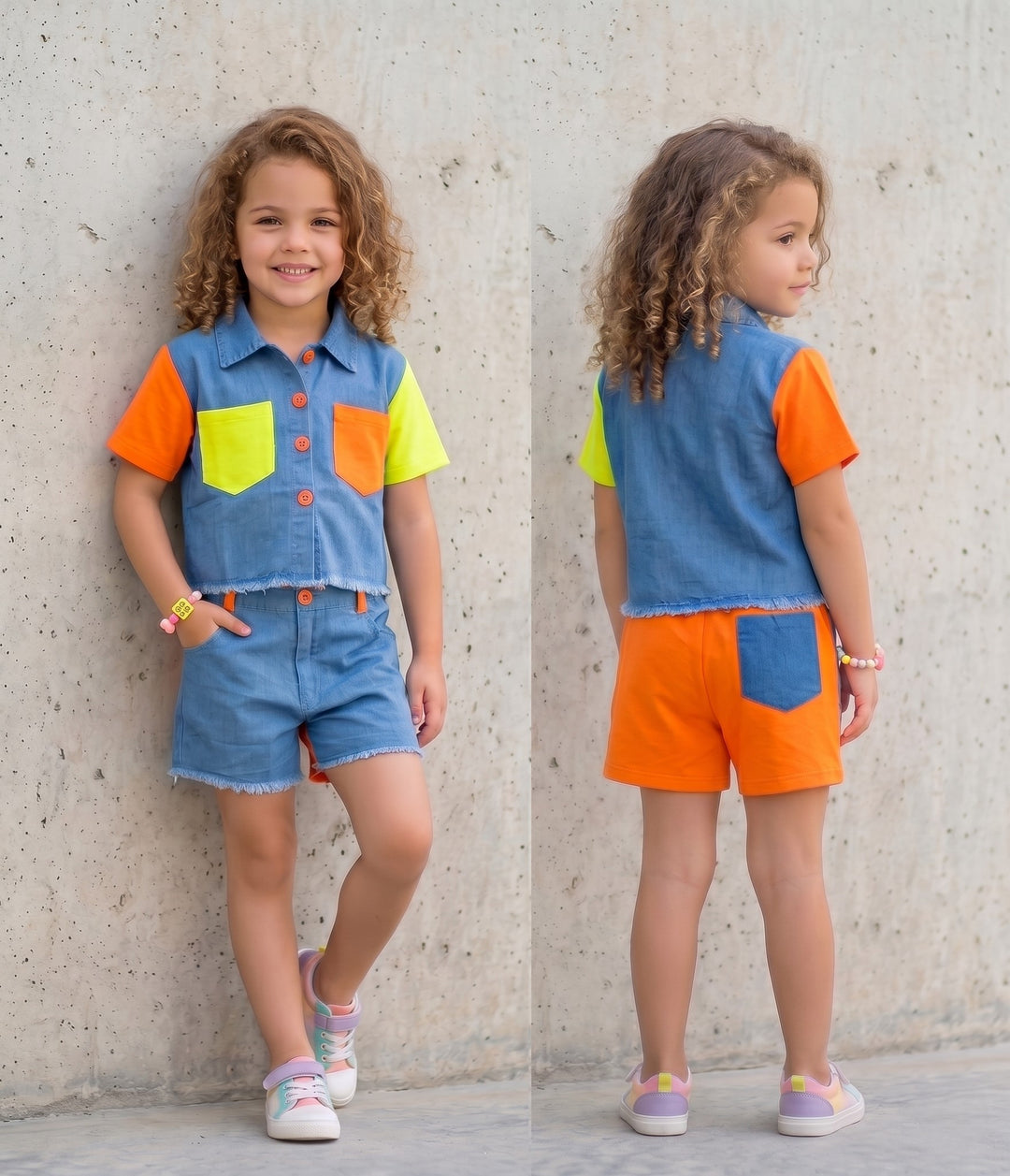 Girls Designer Denim Co-Ord Set [GCS-1741] (3-11 Years)