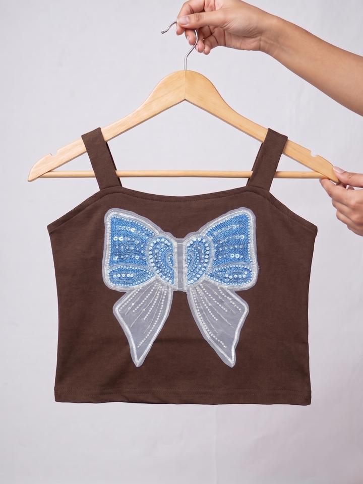 Girls Embroidered Brown Bow Top [GT-261] [9M-12 year]