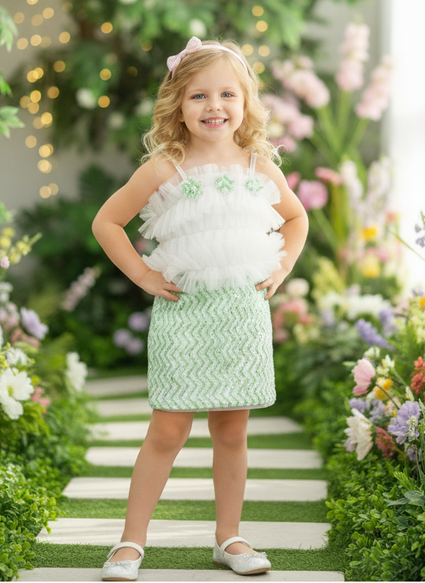 Girls Partywear Sequence Green Dress [GD-6489] (1-7Years)