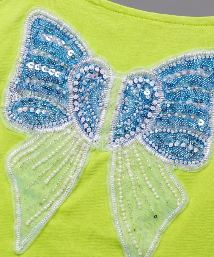 Girls Embroidered Neon Green Bow Top [GT-447] [9M-12 year]