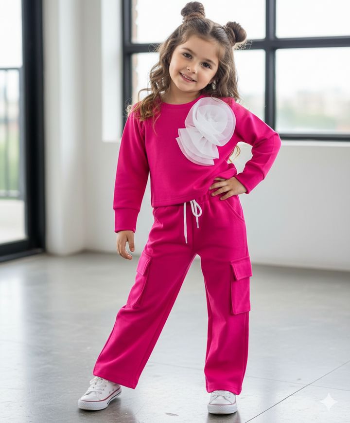 Girl's Flower Hot Pink Co-Ord Set [GCS-6516](4-12 Years)