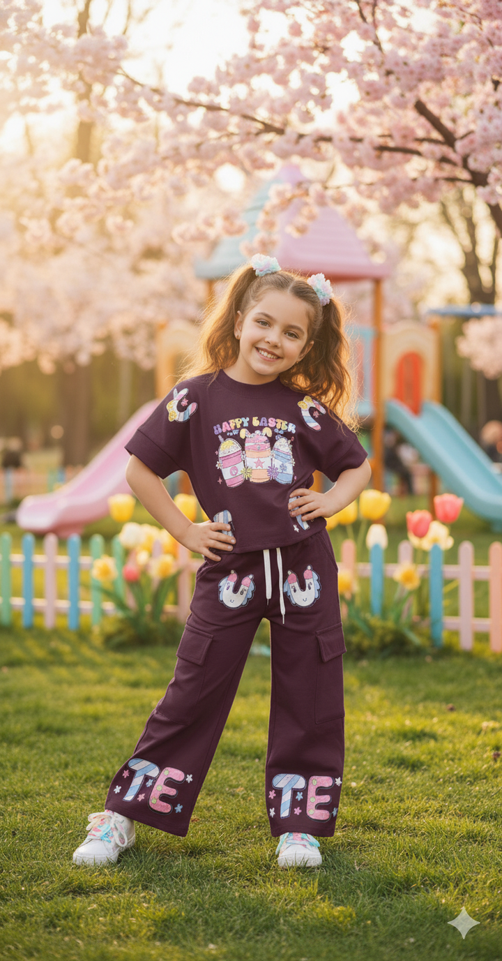 Girl's Ice-Cream Printed Wine Co-Ord  Set [GCS-6282](4-12 Years)