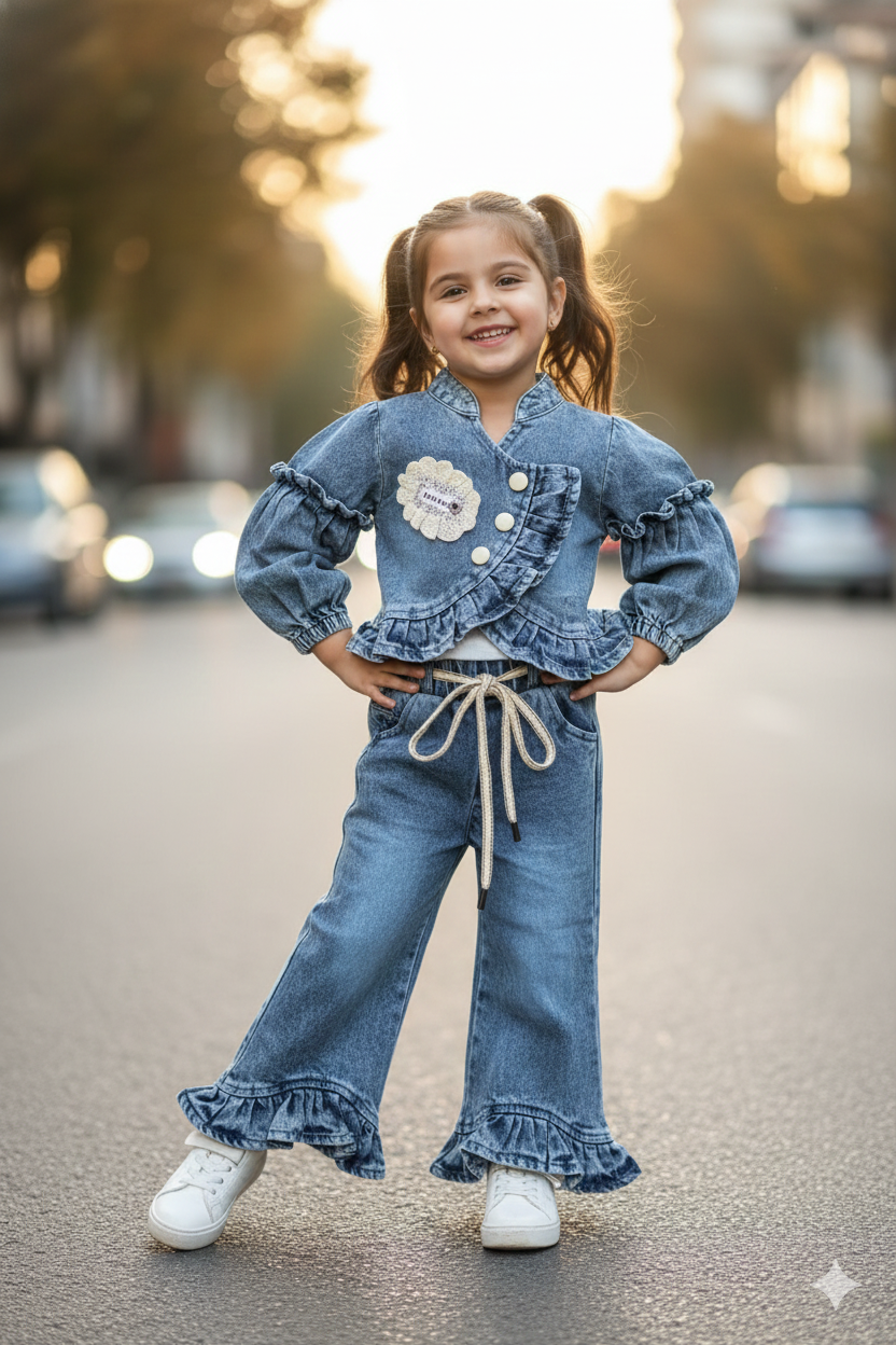 Girls Designer Denim 3 Piece Co-Ord Set [GCS-6079] (2-10Years)